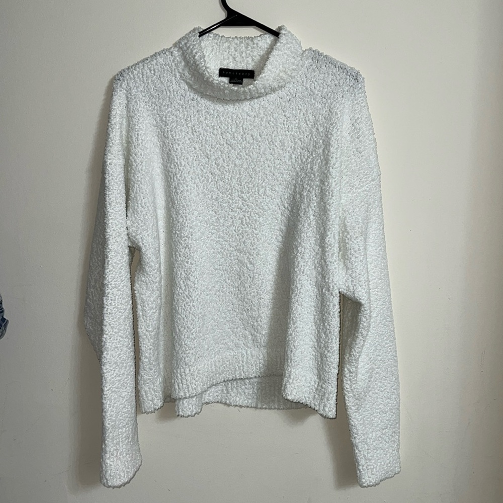 Sanctuary White Textured Teddy Mock Turtleneck Sweater